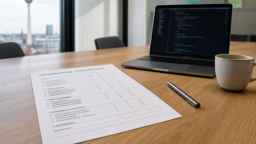 Interviewleitfaden für Frontend‑Entwickler:innen in Deutschland: Struktur, Fragen, Aufgaben & Bewertung
