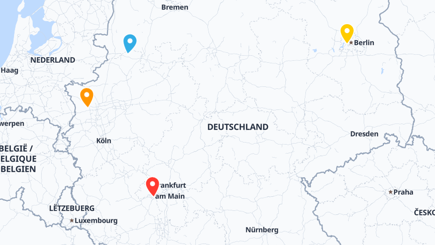 Map of the locations of TROX GmbH
