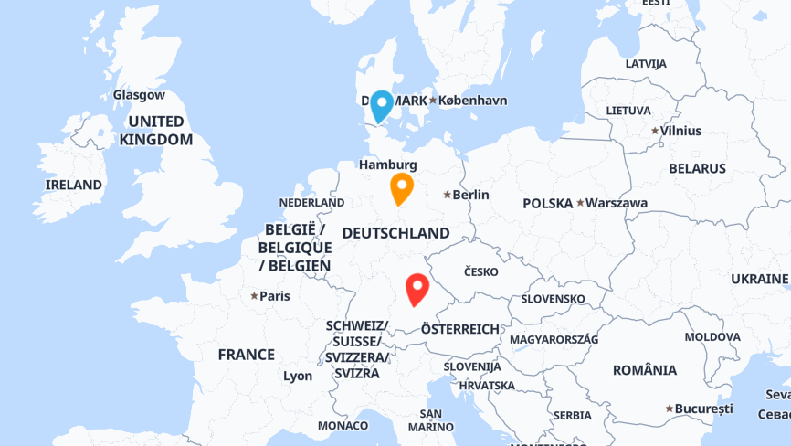 Map of the job locations